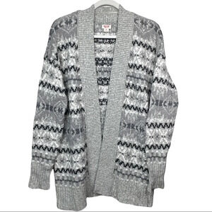 Oversized Open Cardigan Zig Zag Winter Gray / White / Black Mossimo Sz M